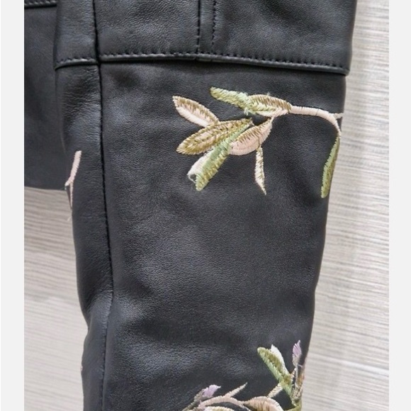 Ted Baker Black Leather Jacket with Floral Embroidery Size 3 equals US Size 8 - Picture 10 of 10